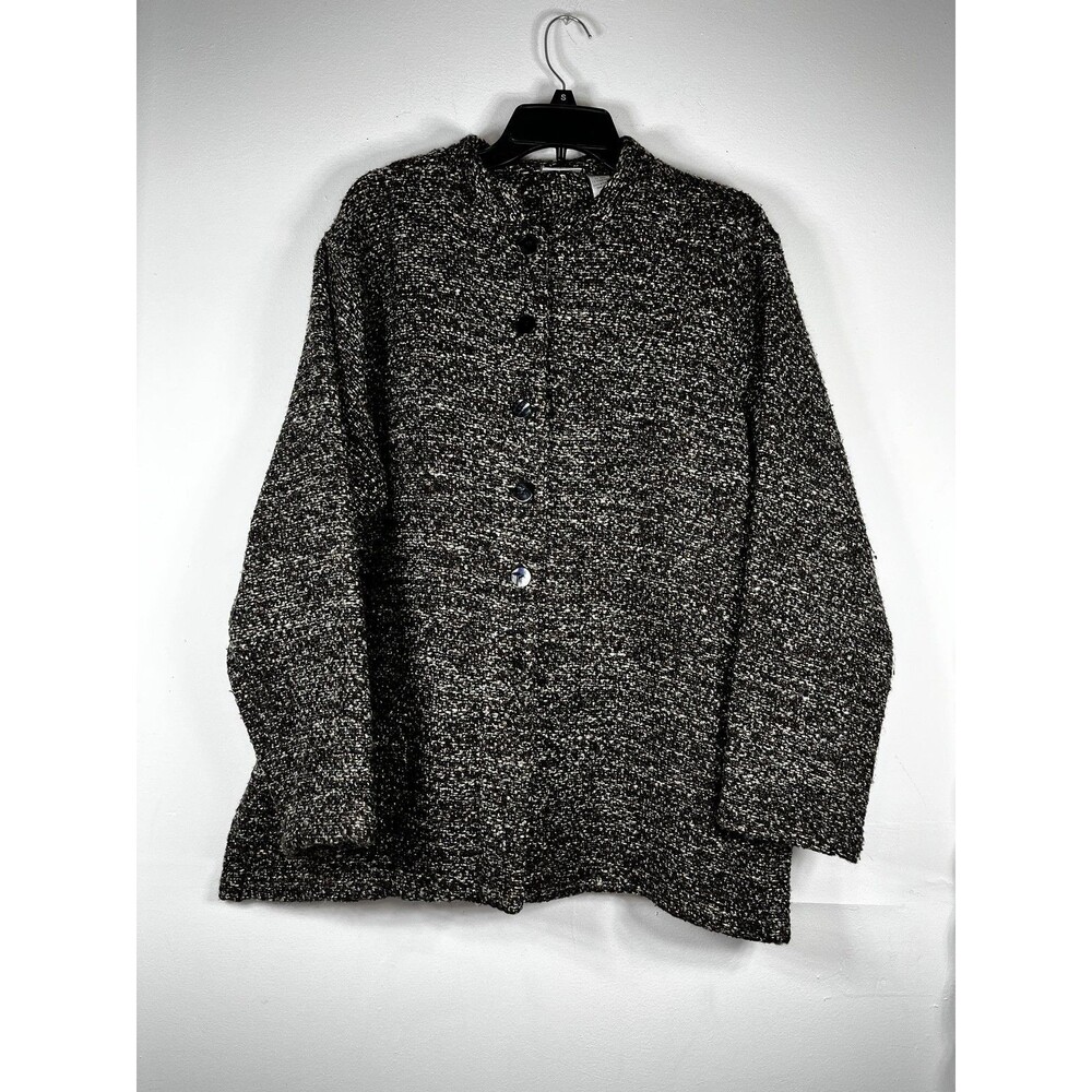 Chico's Sweater Cardigan Womens XL 3 Black Boucle High Neck Button Pockets Knit